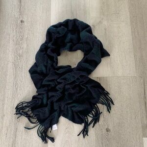 TALBOTS TARTAN 100% CASHMERE SCARF‎ green navy fringe crushed ruched